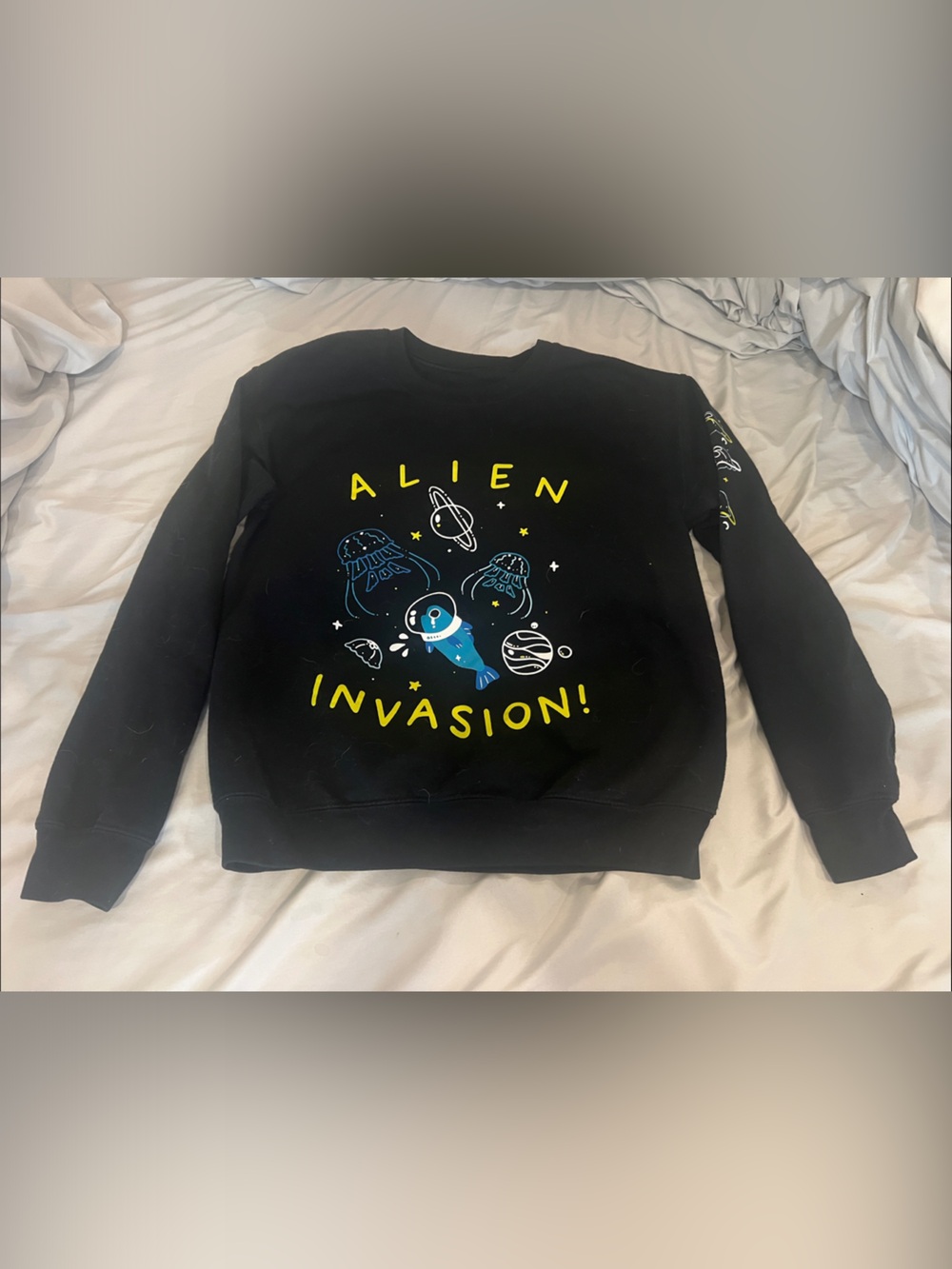 Black 'Alien Invasion' Graphic Sweatshirt - Neon Accent